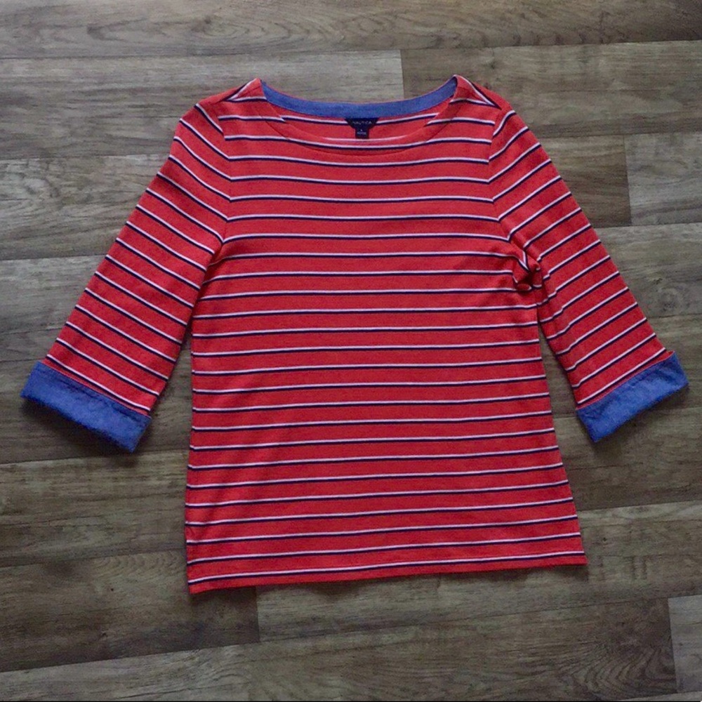 Nautica - 100% Cotton Striped 3/4 Sleeve Top